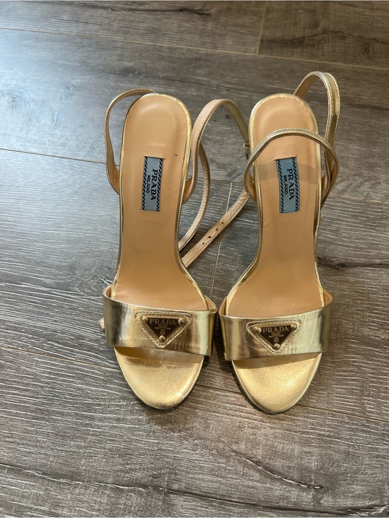 Prada Shoes - Prada Metallic Gold Leather Slingback Sandals